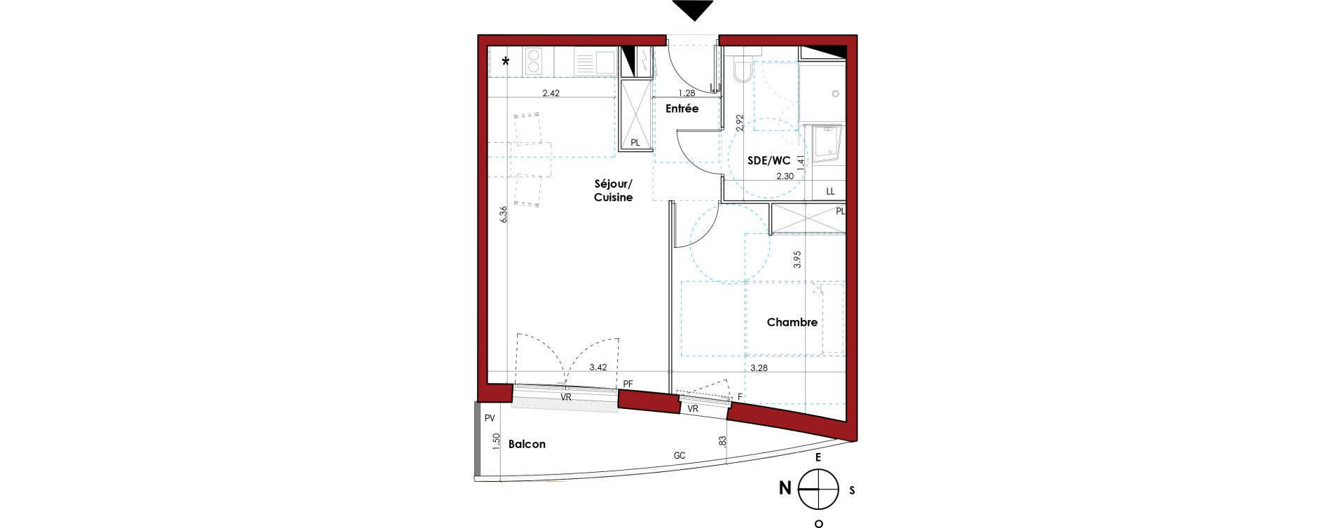 Appartement T2 de 43,00 m2 &agrave; Muret Centre