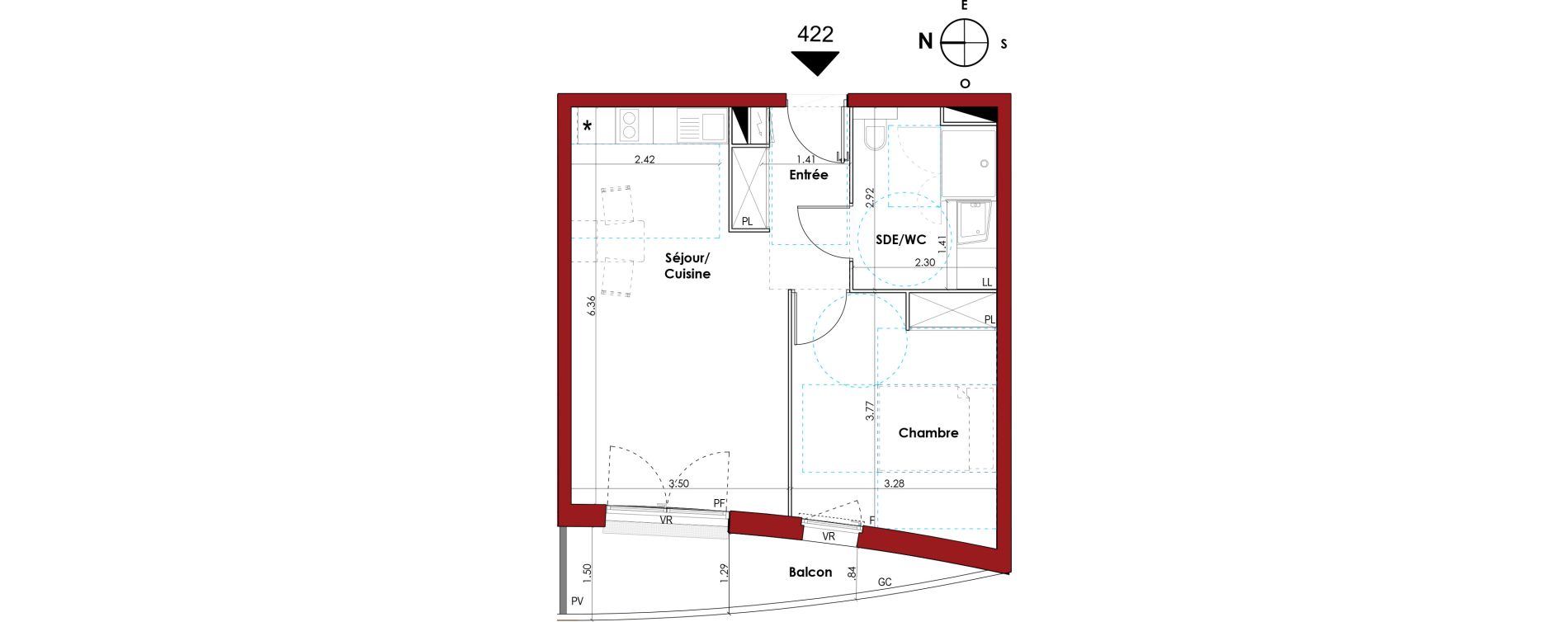 Appartement T2 de 43,66 m2 &agrave; Muret Centre