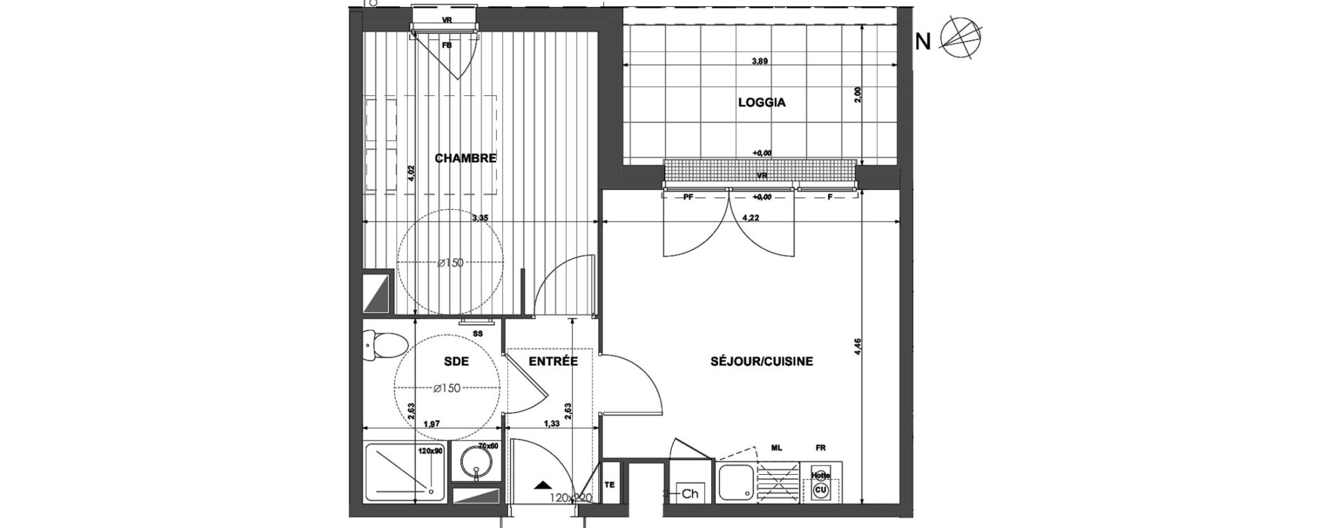 Appartement T2 de 39,73 m2 &agrave; Muret Centre