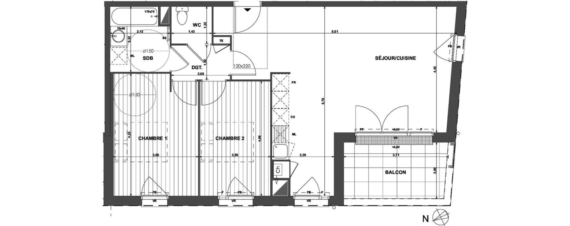 Appartement T3 de 69,01 m2 &agrave; Muret Centre