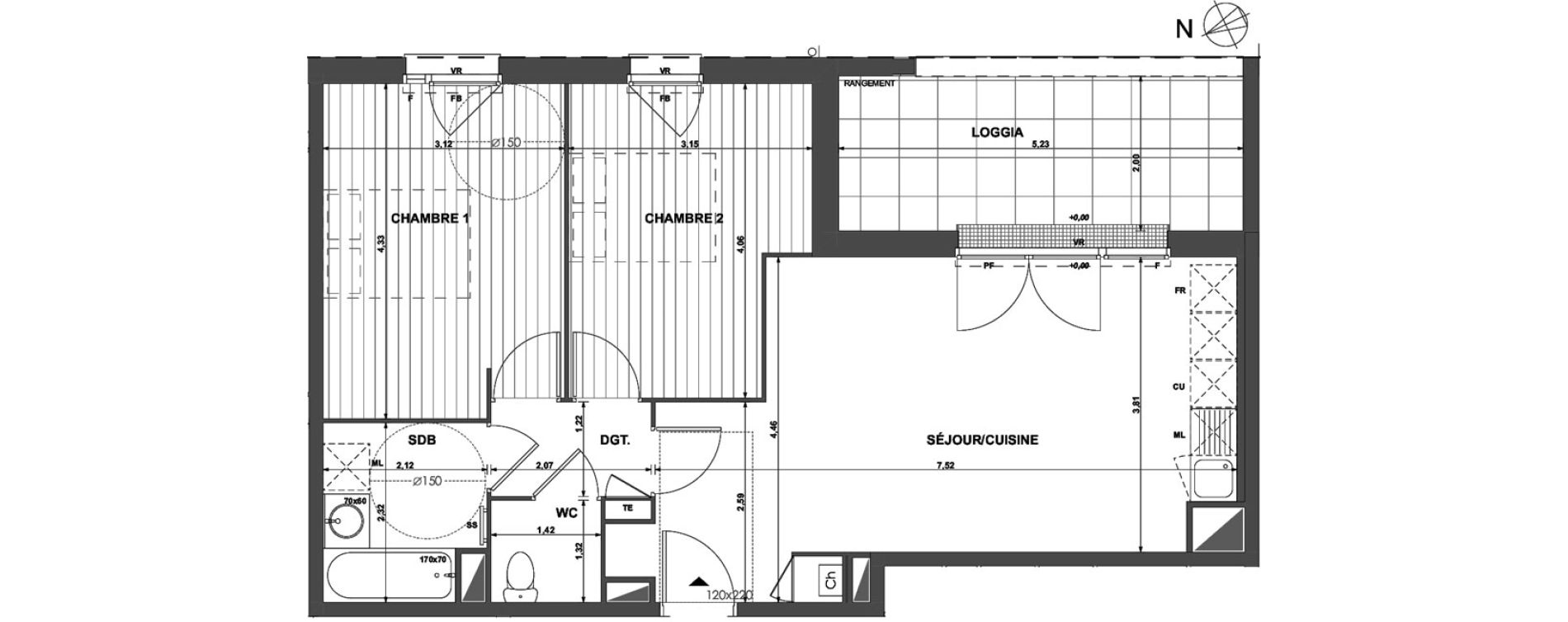 Appartement T3 de 61,37 m2 &agrave; Muret Centre