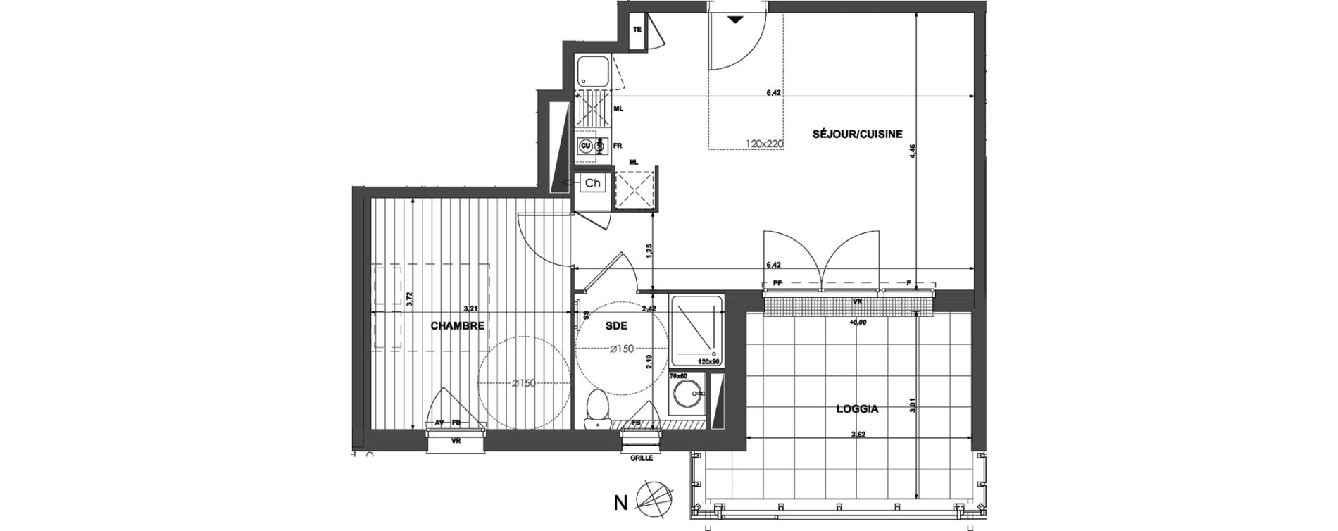 Appartement T2 de 44,61 m2 &agrave; Muret Centre