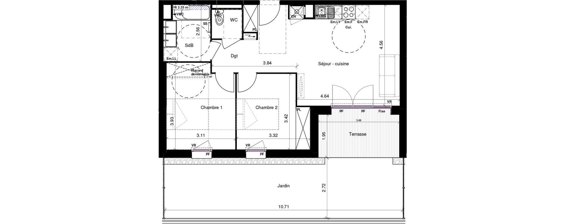 Appartement T3 de 59,02 m2 &agrave; Muret Saudrune