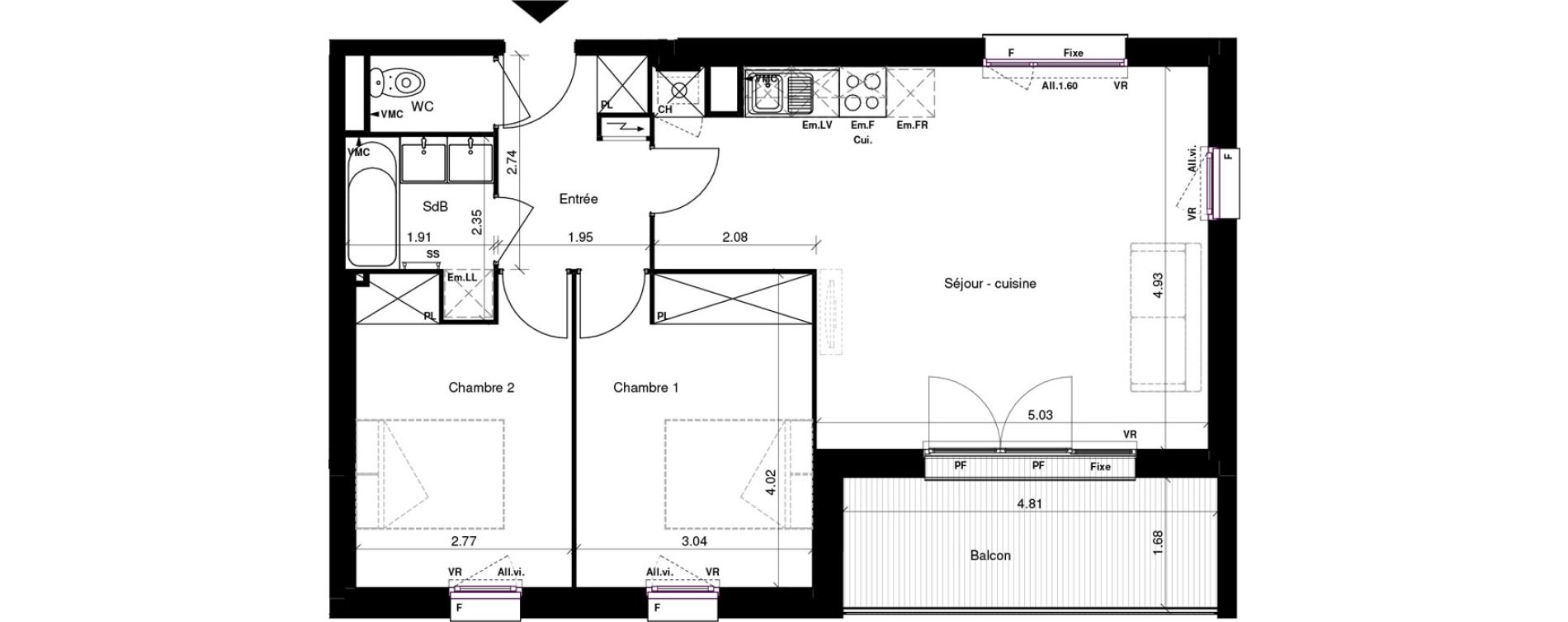 Appartement T3 de 61,58 m2 &agrave; Muret Saudrune