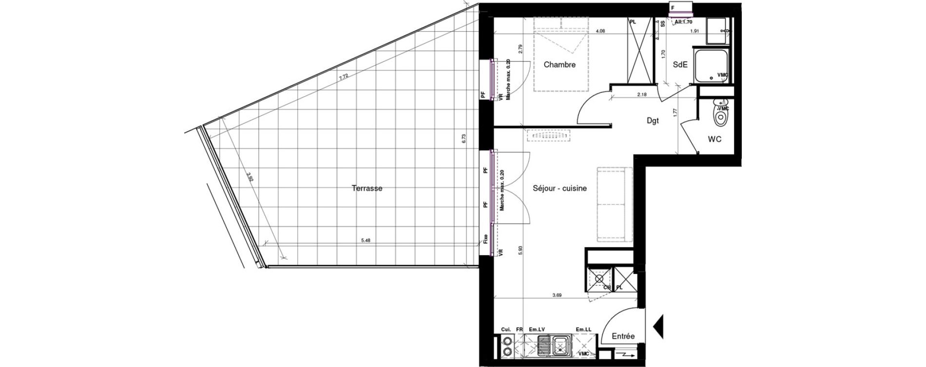 Appartement T2 de 38,04 m2 &agrave; Muret Saudrune