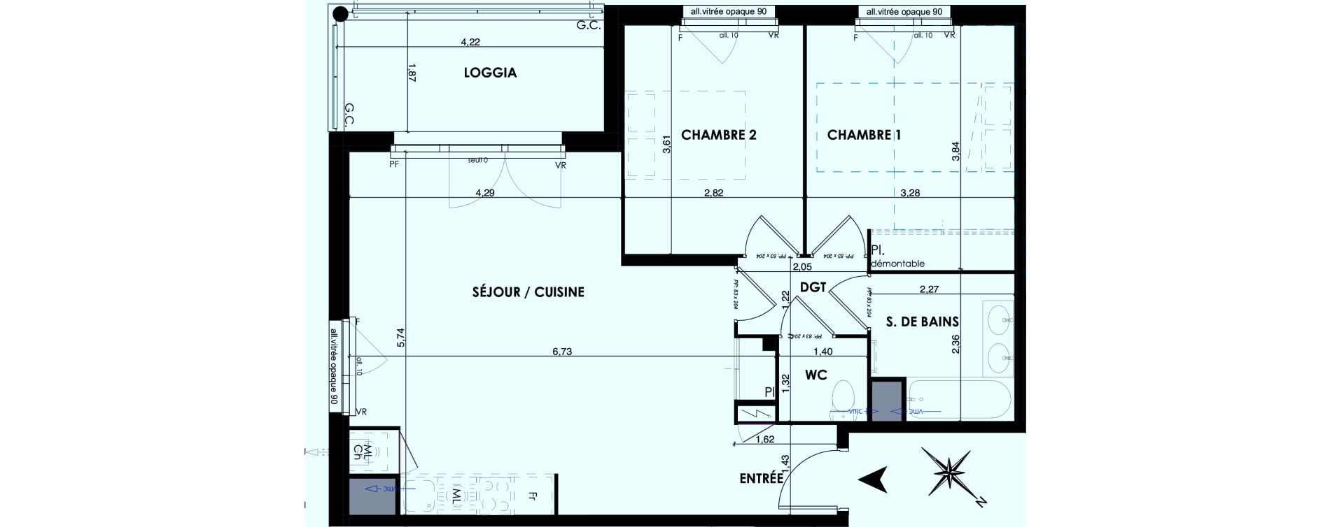Appartement T3 de 65,86 m2 &agrave; P&eacute;chabou Centre