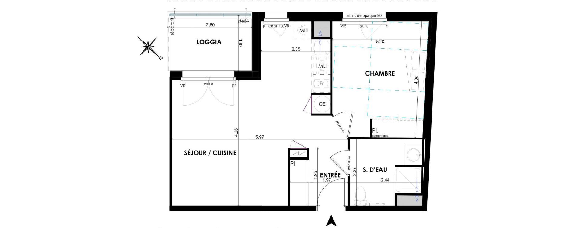 Appartement T2 de 45,54 m2 &agrave; P&eacute;chabou Centre