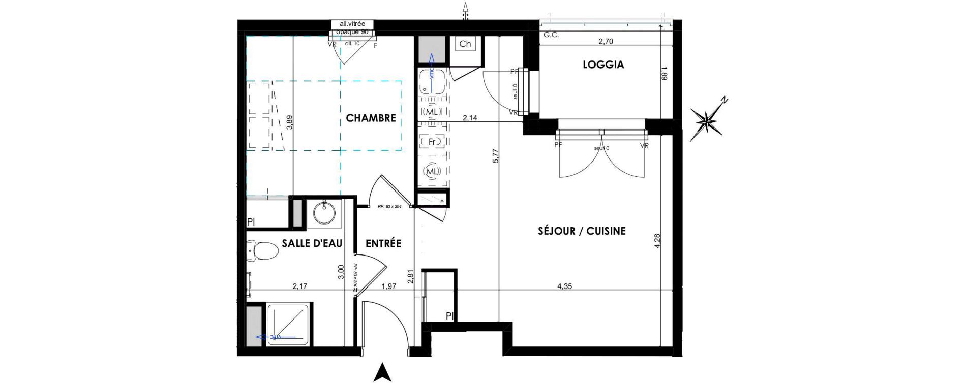 Appartement T2 de 45,13 m2 &agrave; P&eacute;chabou Centre