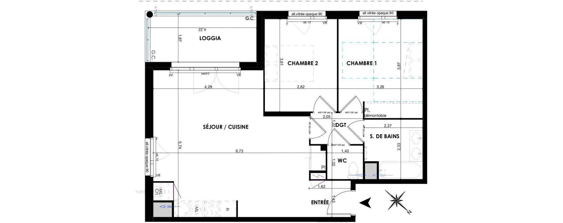 Appartement T3 de 65,86 m2 &agrave; P&eacute;chabou Centre