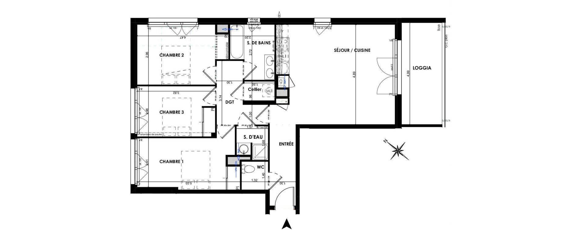 Appartement T4 de 83,88 m2 &agrave; P&eacute;chabou Centre