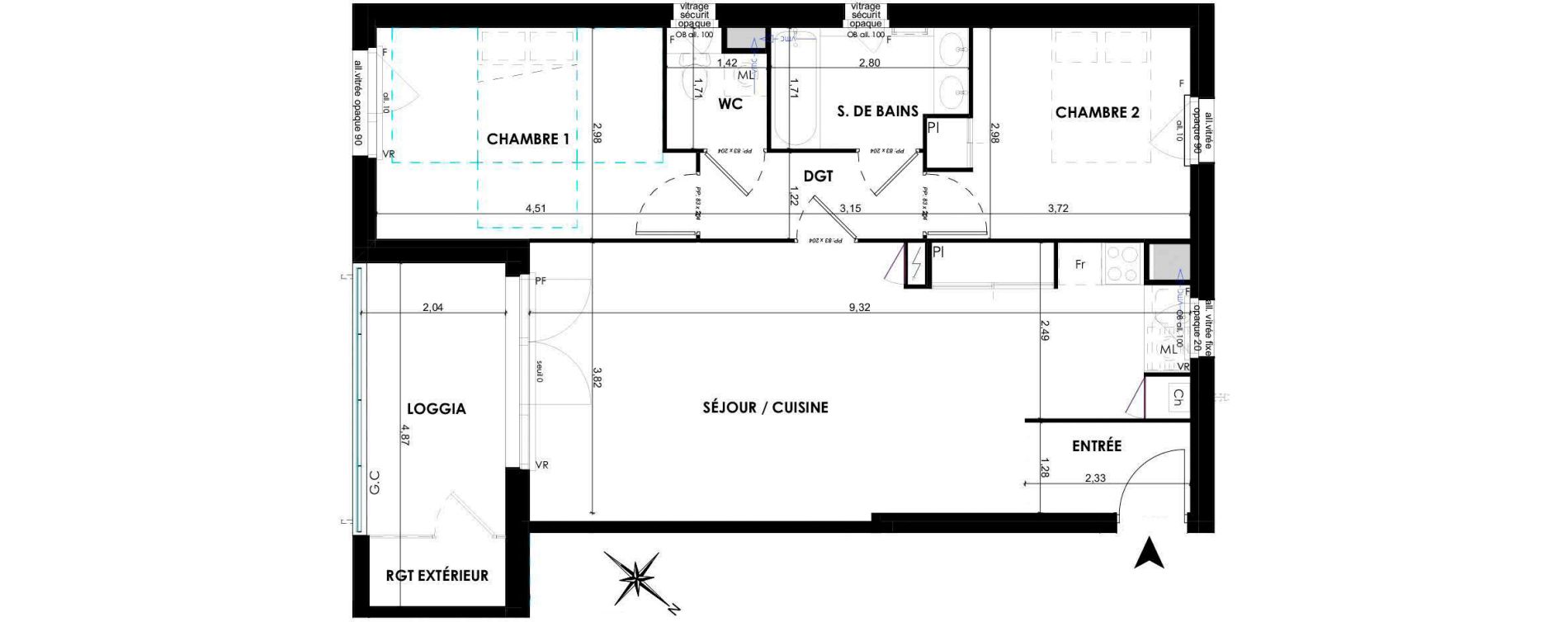 Appartement T3 de 68,69 m2 &agrave; P&eacute;chabou Centre