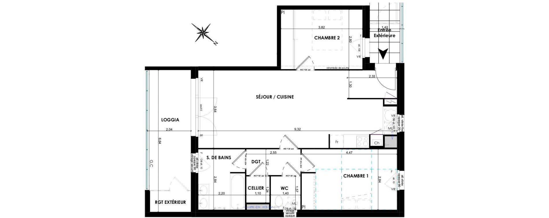 Appartement T3 de 69,30 m2 &agrave; P&eacute;chabou Centre