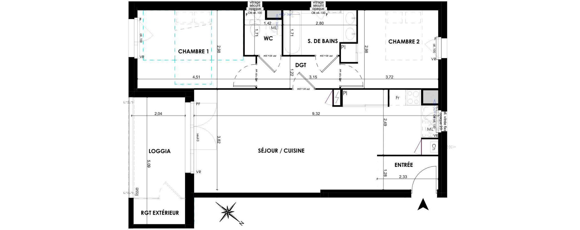 Appartement T3 de 68,69 m2 &agrave; P&eacute;chabou Centre