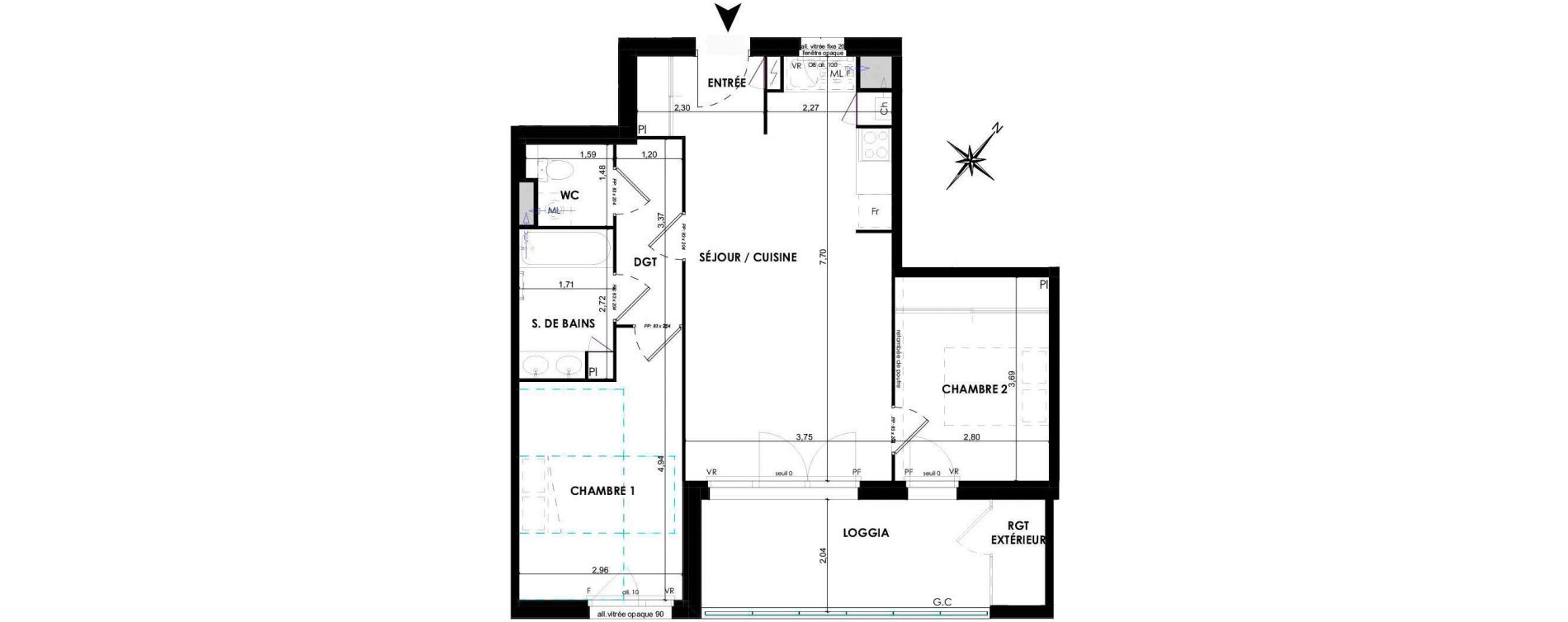 Appartement T3 de 63,40 m2 &agrave; P&eacute;chabou Centre