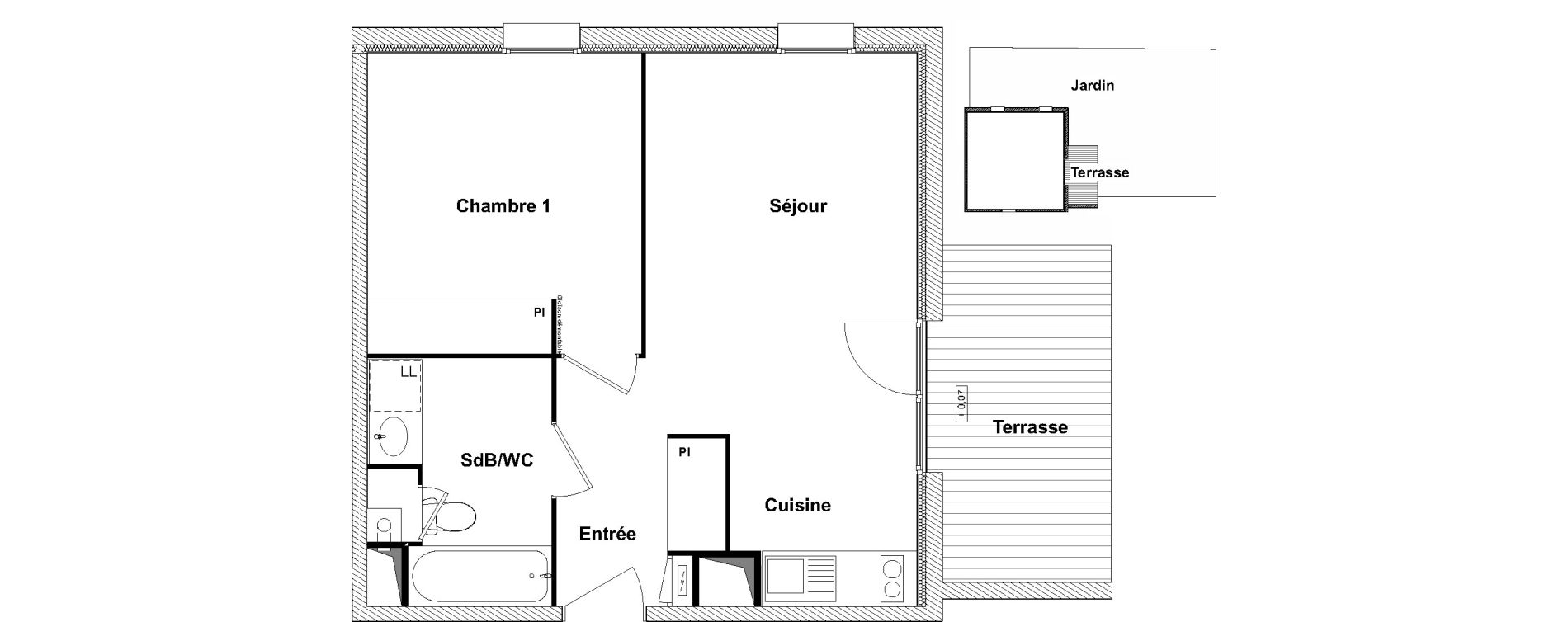 Appartement T2 de 41,06 m2 &agrave; Pechbonnieu Centre