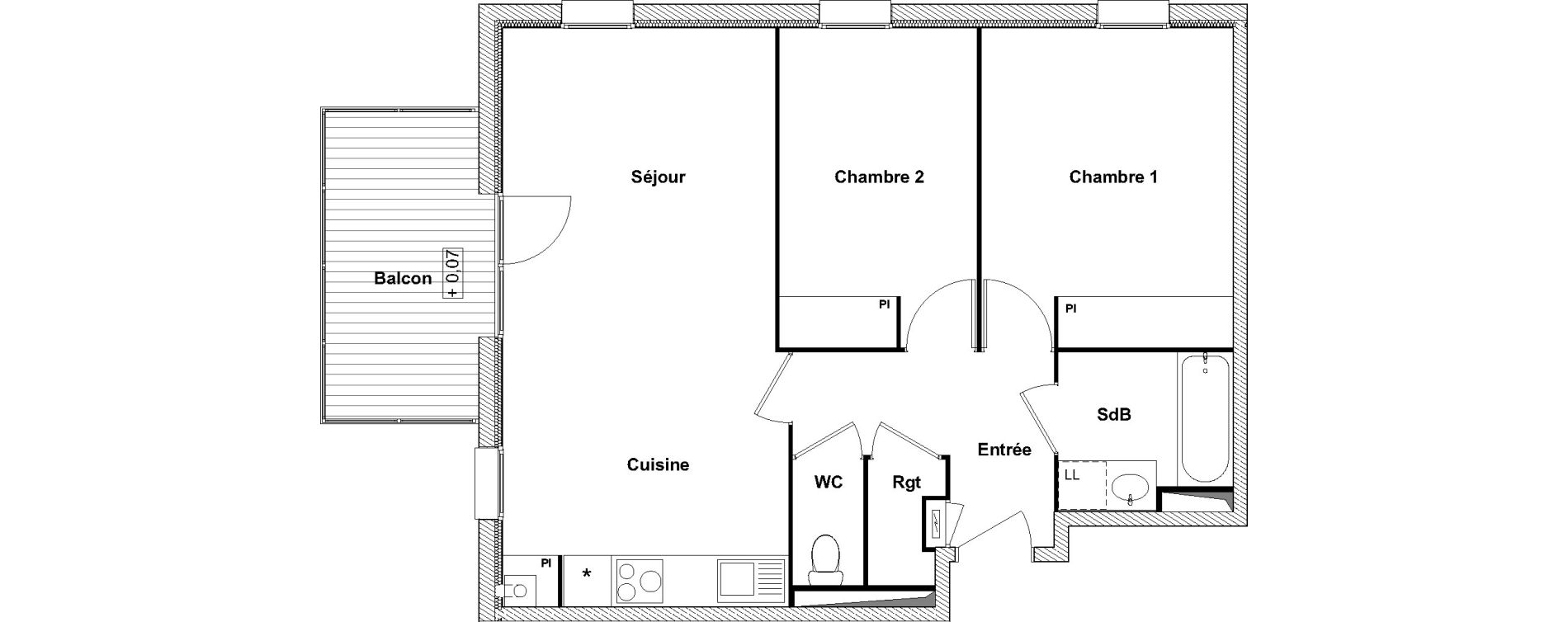 Appartement T3 de 61,40 m2 &agrave; Pechbonnieu Centre