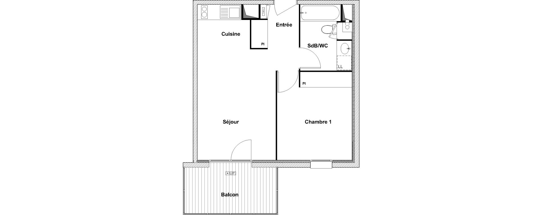 Appartement T2 de 41,04 m2 &agrave; Pechbonnieu Centre