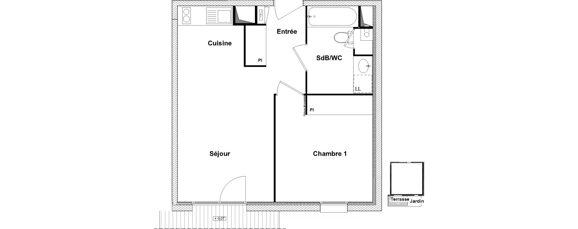 Appartement T2 de 41,06 m2 &agrave; Pechbonnieu Centre