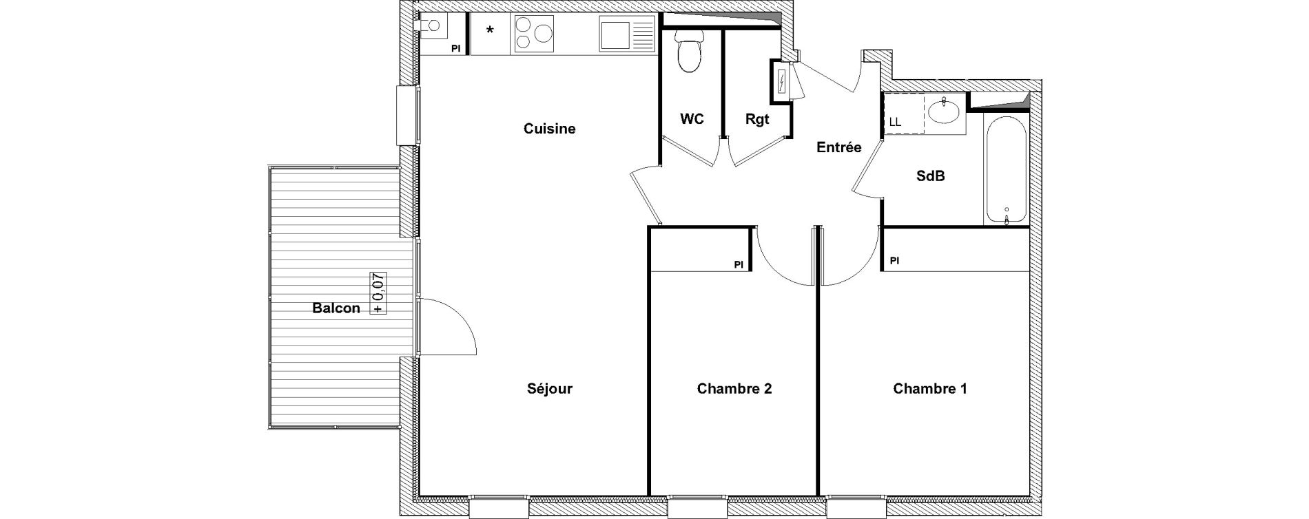 Appartement T3 de 61,40 m2 &agrave; Pechbonnieu Centre