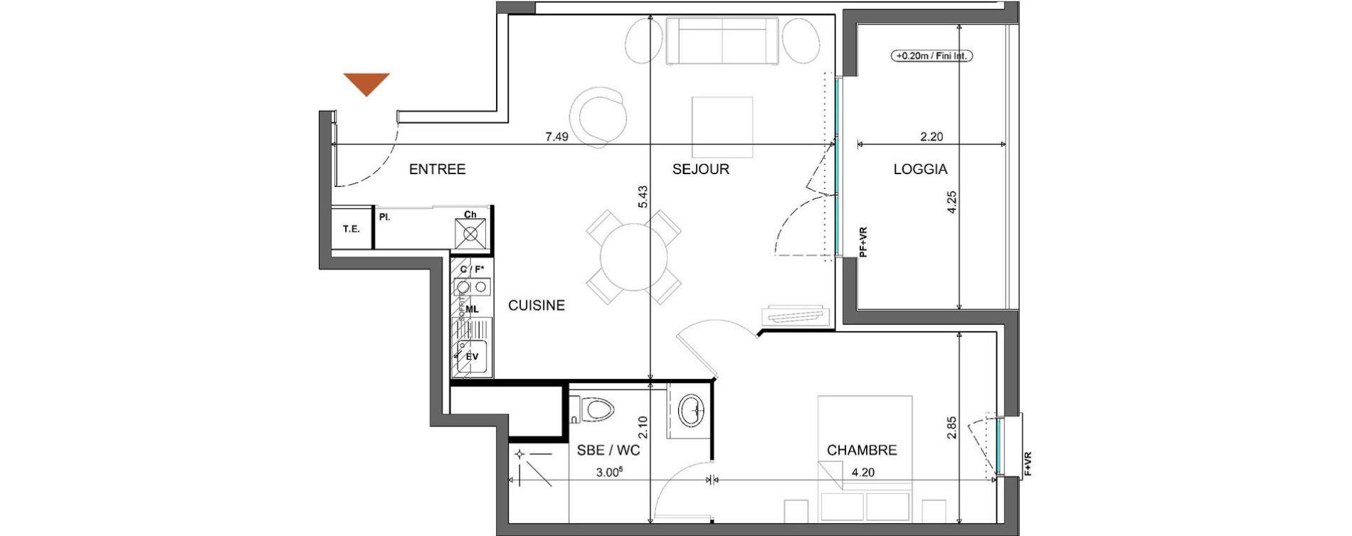 Appartement T2 de 48,42 m2 &agrave; Pechbusque Reguo loungo