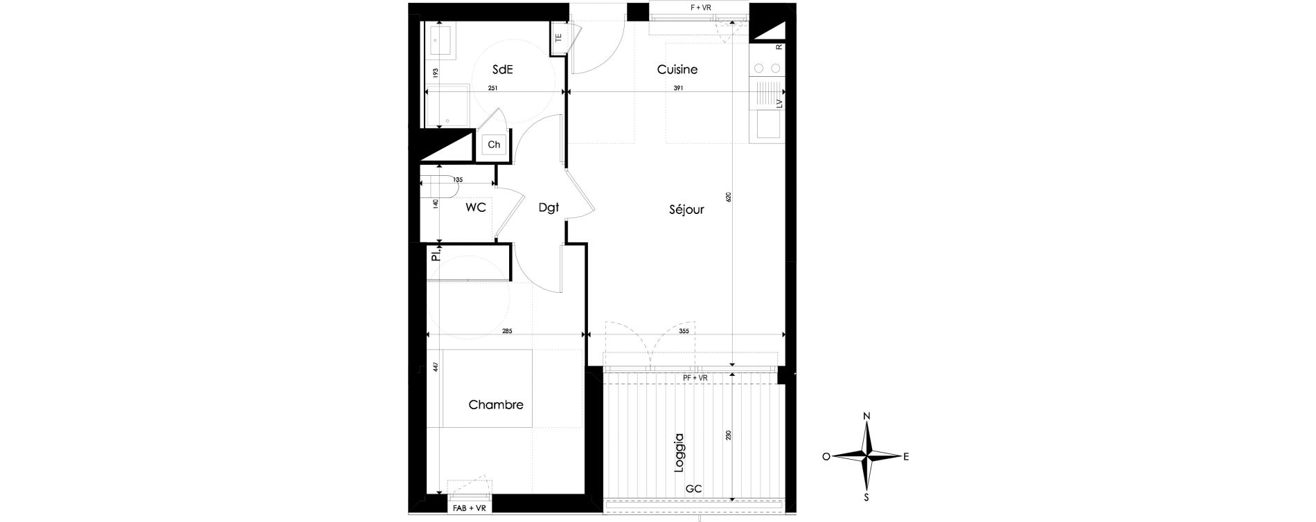 Appartement T2 de 45,06 m2 &agrave; Pibrac Centre
