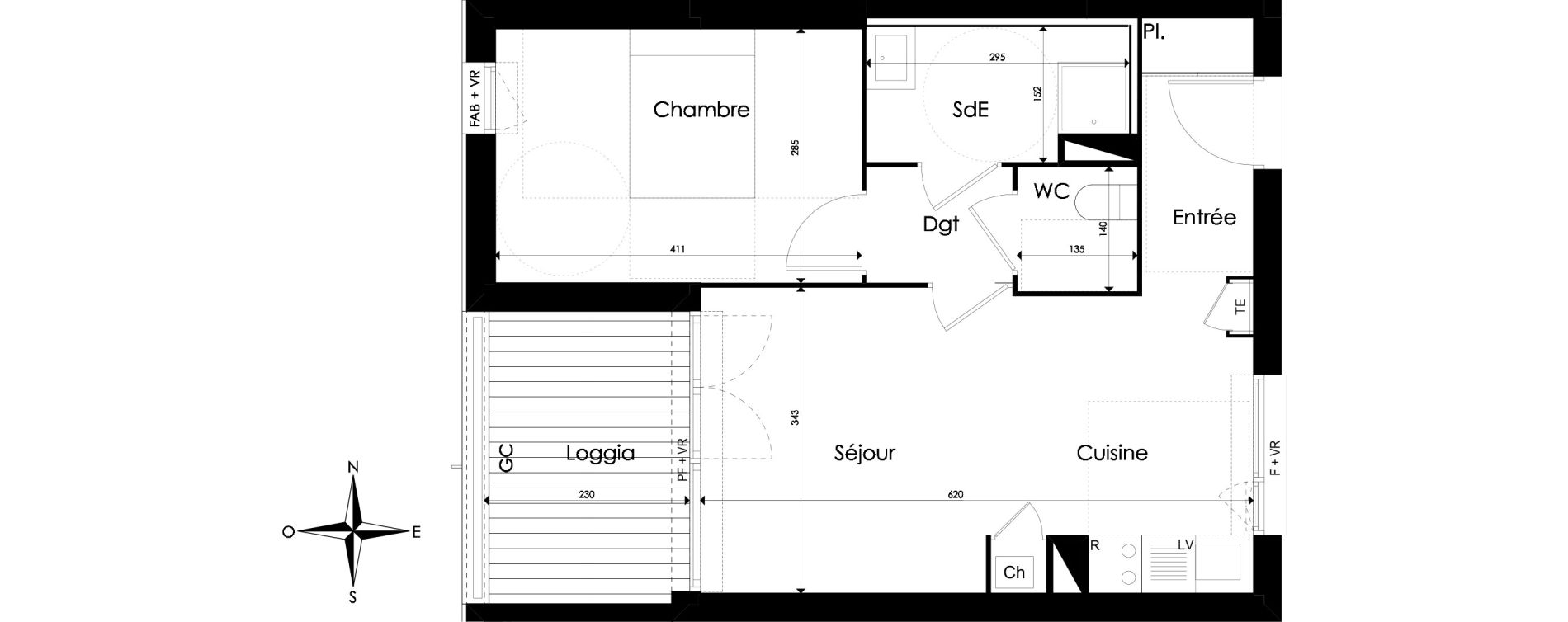 Appartement T2 de 44,31 m2 &agrave; Pibrac Centre