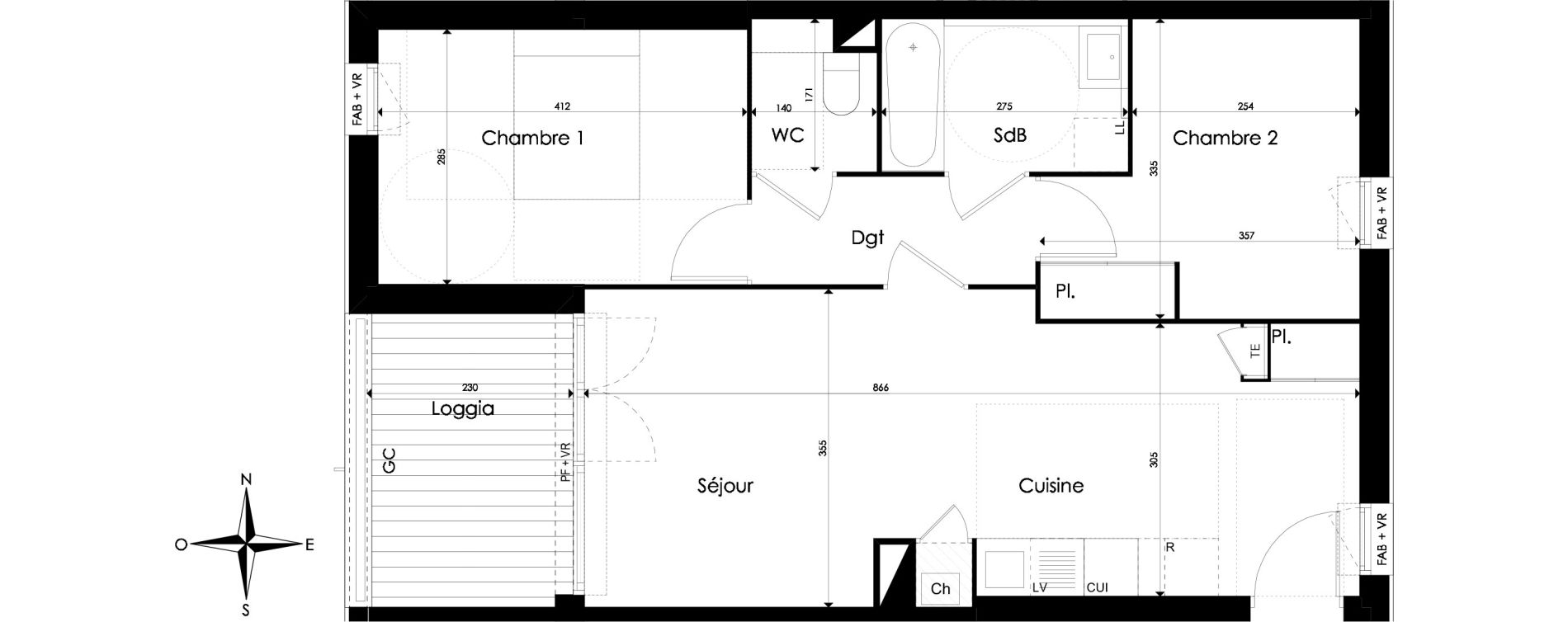Appartement T3 de 60,84 m2 &agrave; Pibrac Centre