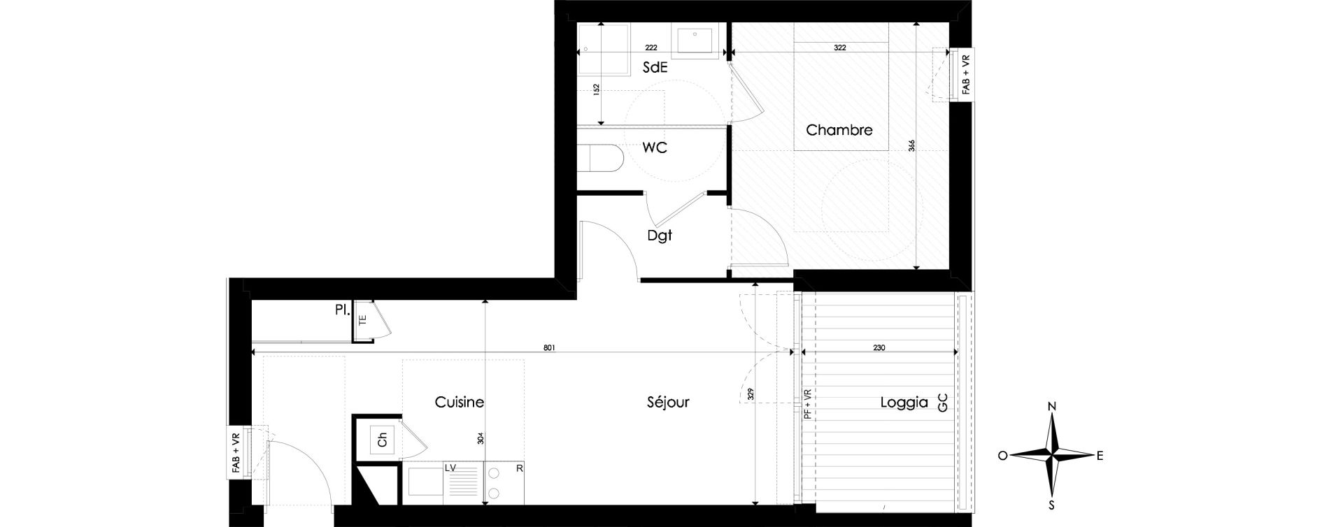 Appartement T2 de 44,38 m2 &agrave; Pibrac Centre