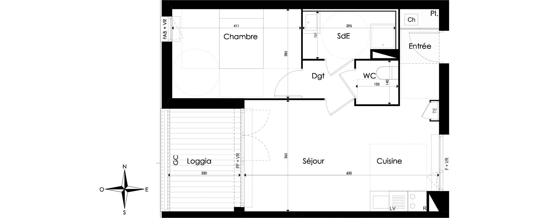 Appartement T2 de 44,68 m2 &agrave; Pibrac Centre