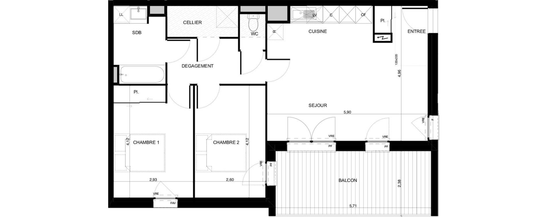 Appartement T3 de 66,14 m2 &agrave; Pibrac Escalette