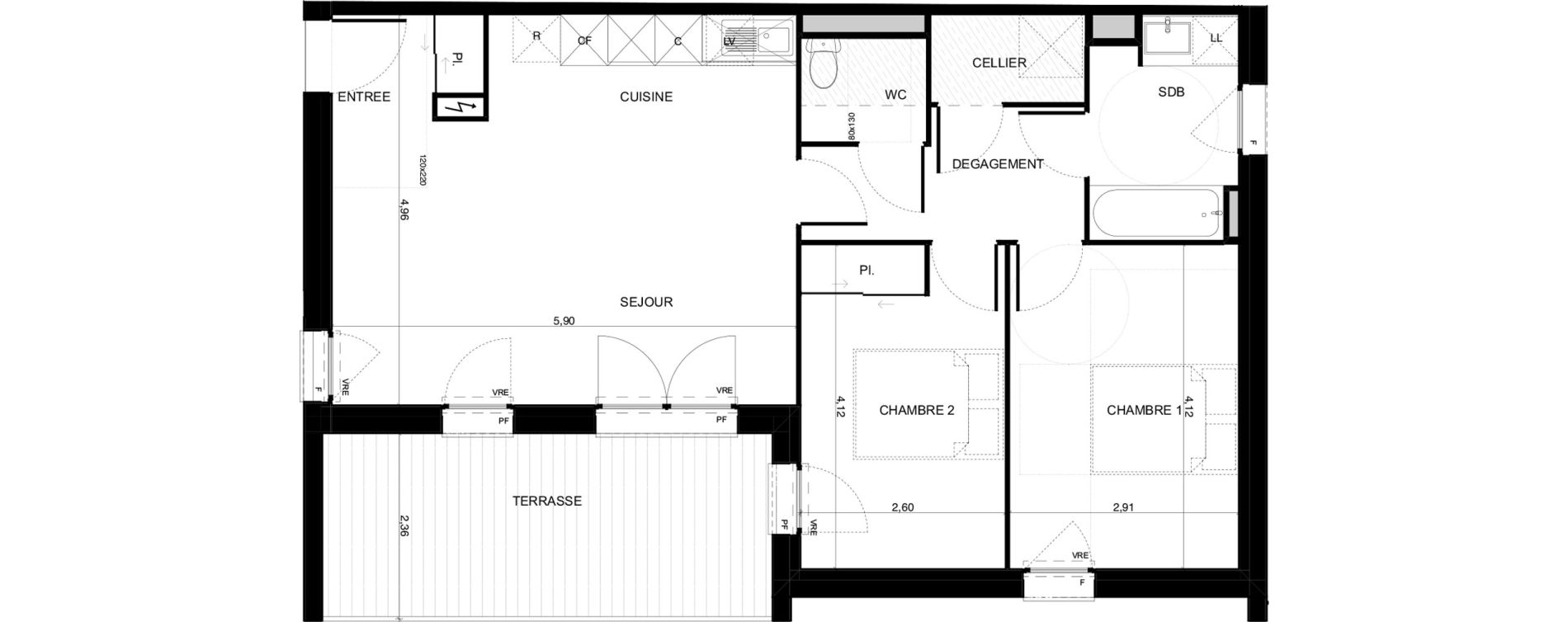 Appartement T3 de 66,29 m2 &agrave; Pibrac Escalette
