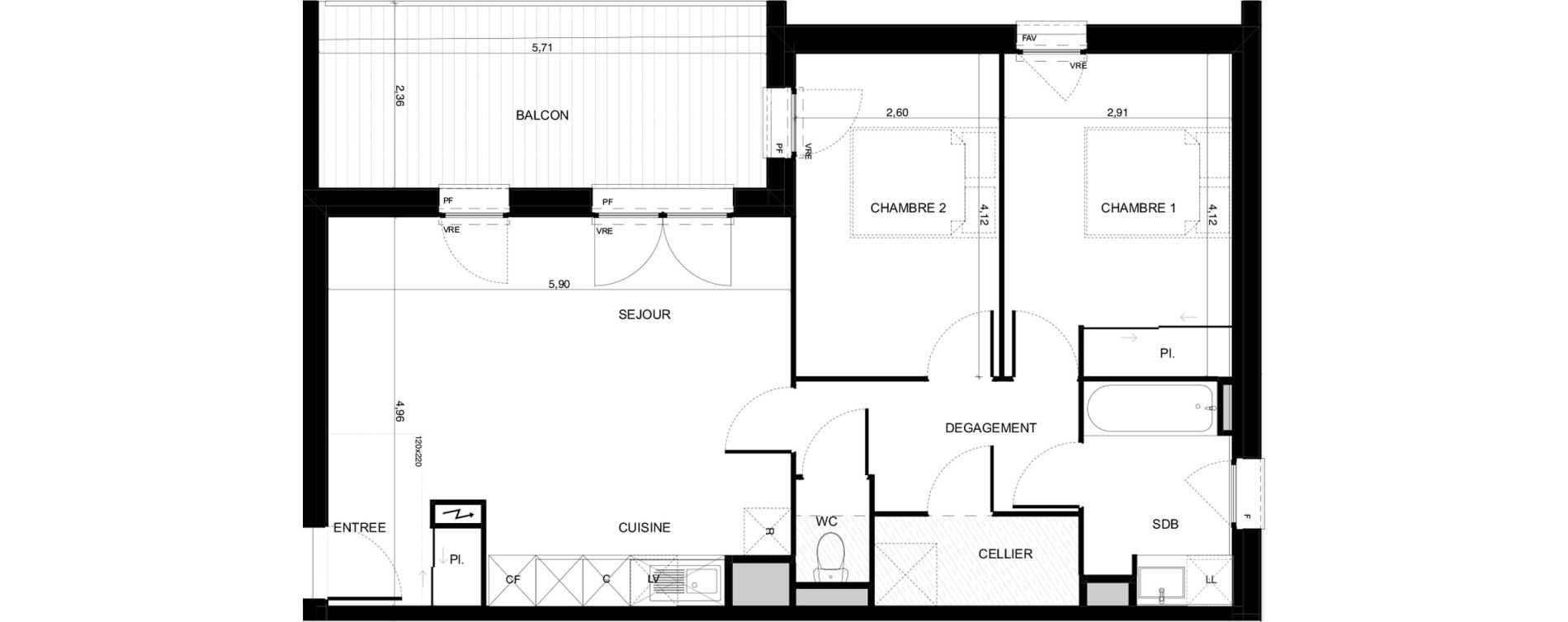 Appartement T3 de 65,89 m2 &agrave; Pibrac Escalette