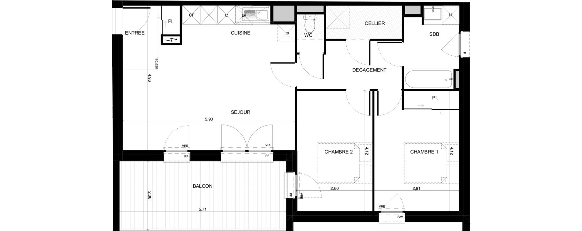 Appartement T3 de 65,89 m2 &agrave; Pibrac Escalette