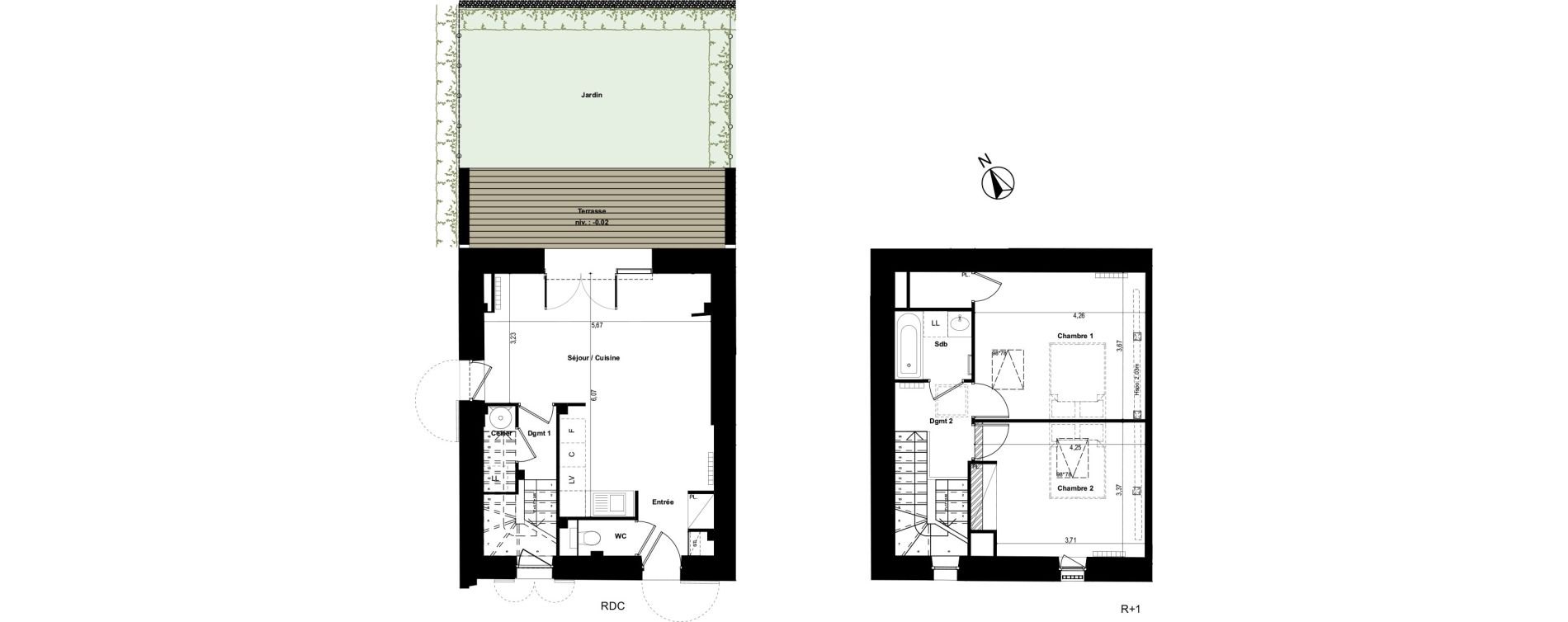 Duplex T3 de 72,60 m2 &agrave; Pin-Balma Centre