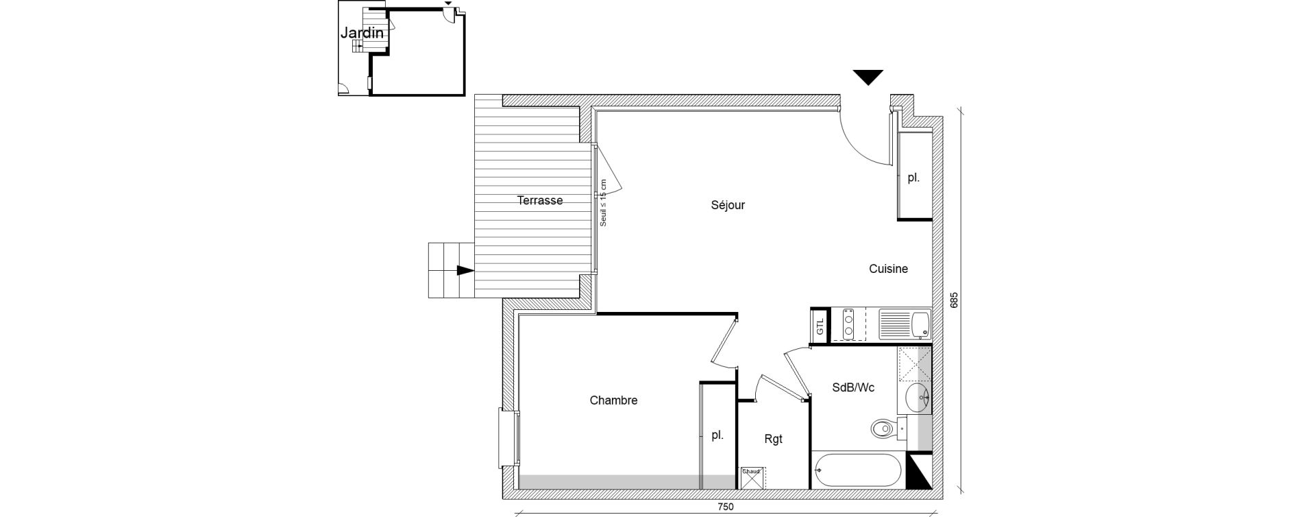 Appartement T2 de 44,69 m2 &agrave; Pins-Justaret Centre