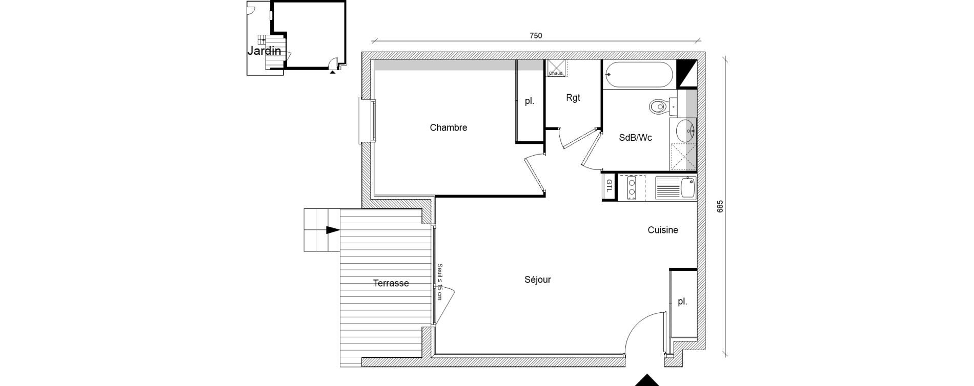 Appartement T2 de 44,69 m2 &agrave; Pins-Justaret Centre