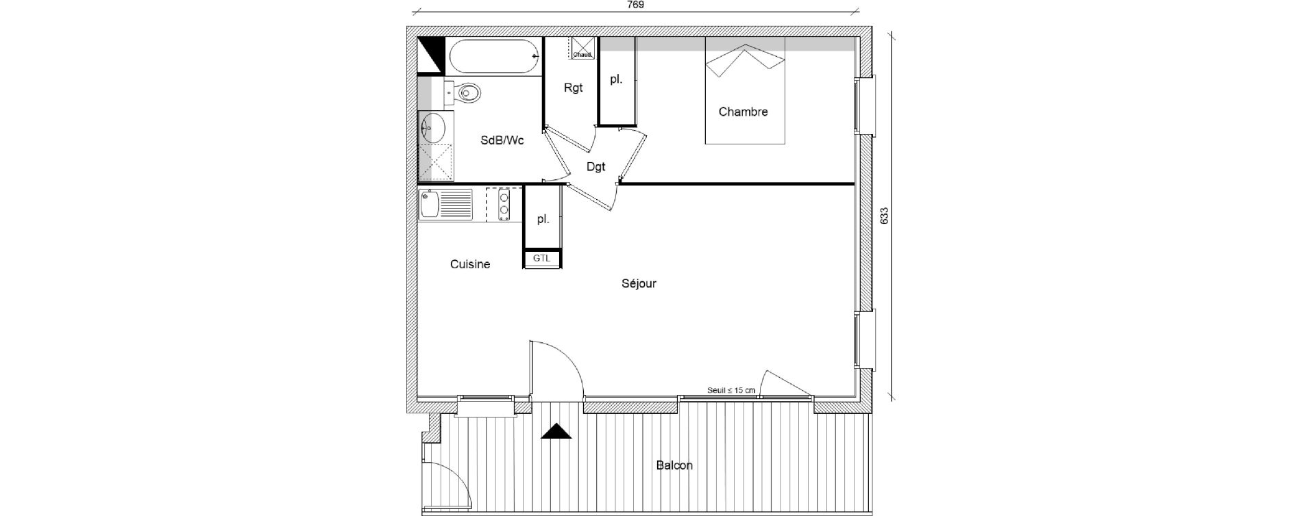 Appartement T2 de 47,31 m2 &agrave; Pins-Justaret Centre