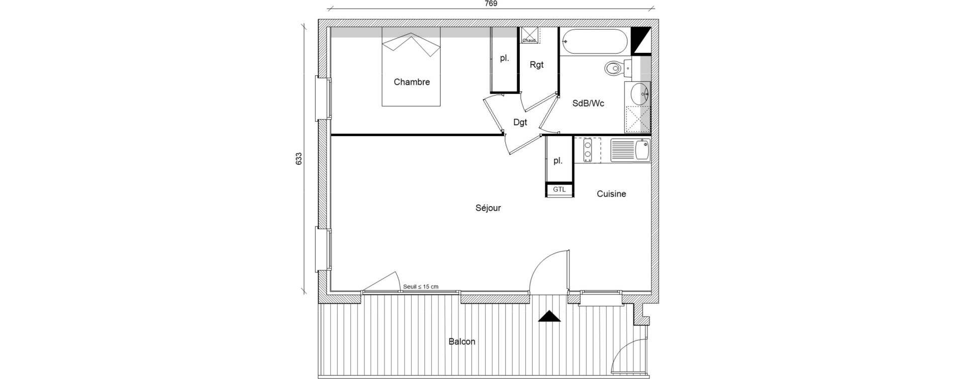 Appartement T2 de 47,31 m2 &agrave; Pins-Justaret Centre