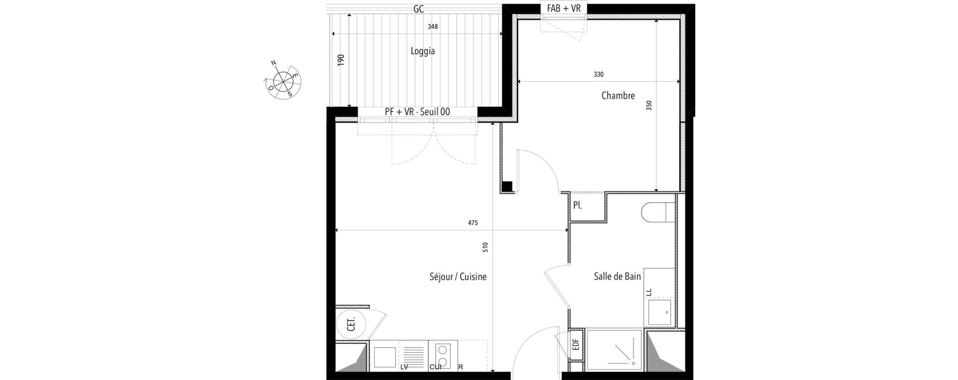 Appartement T2 de 40,57 m2 &agrave; Pins-Justaret Centre