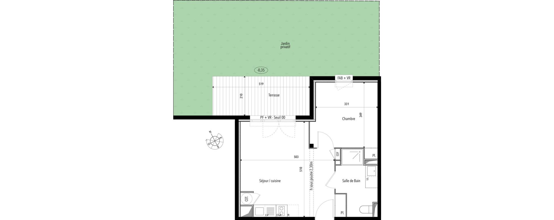 Appartement T2 de 42,55 m2 &agrave; Pins-Justaret Centre
