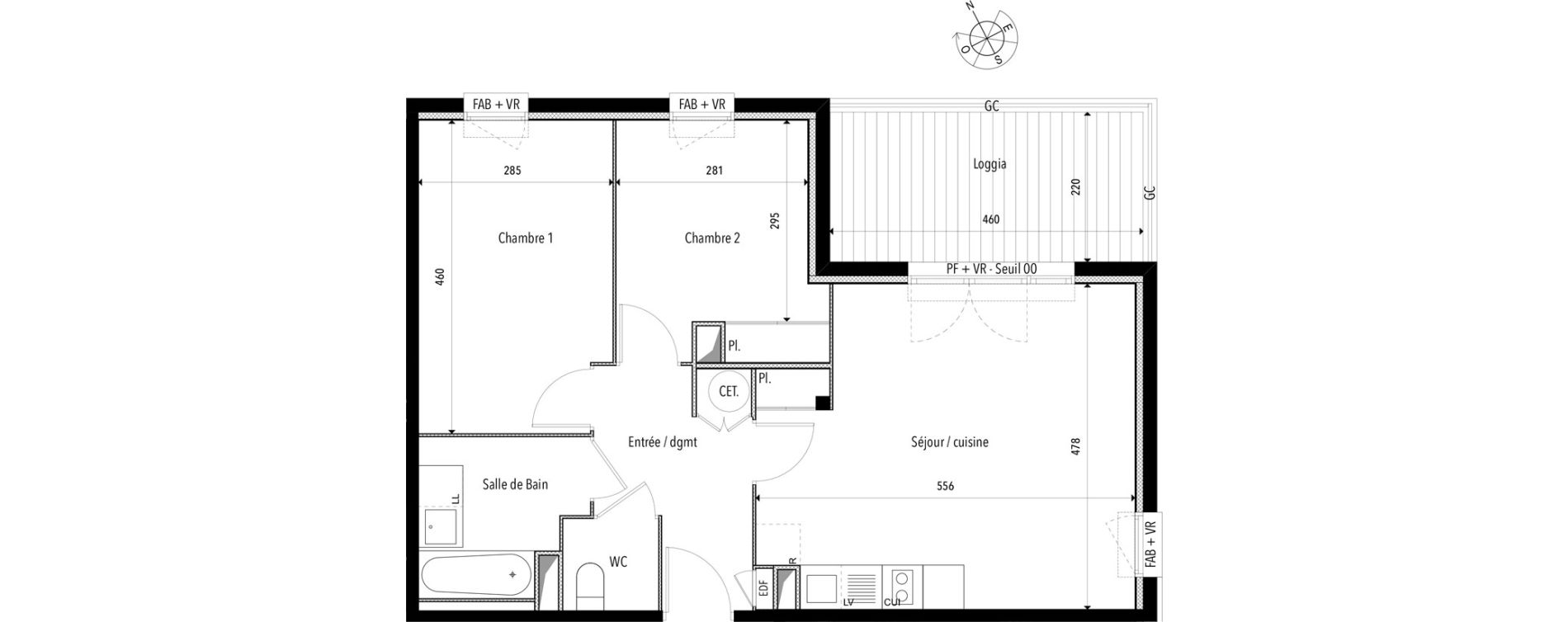 Appartement T3 de 61,36 m2 &agrave; Pins-Justaret Centre