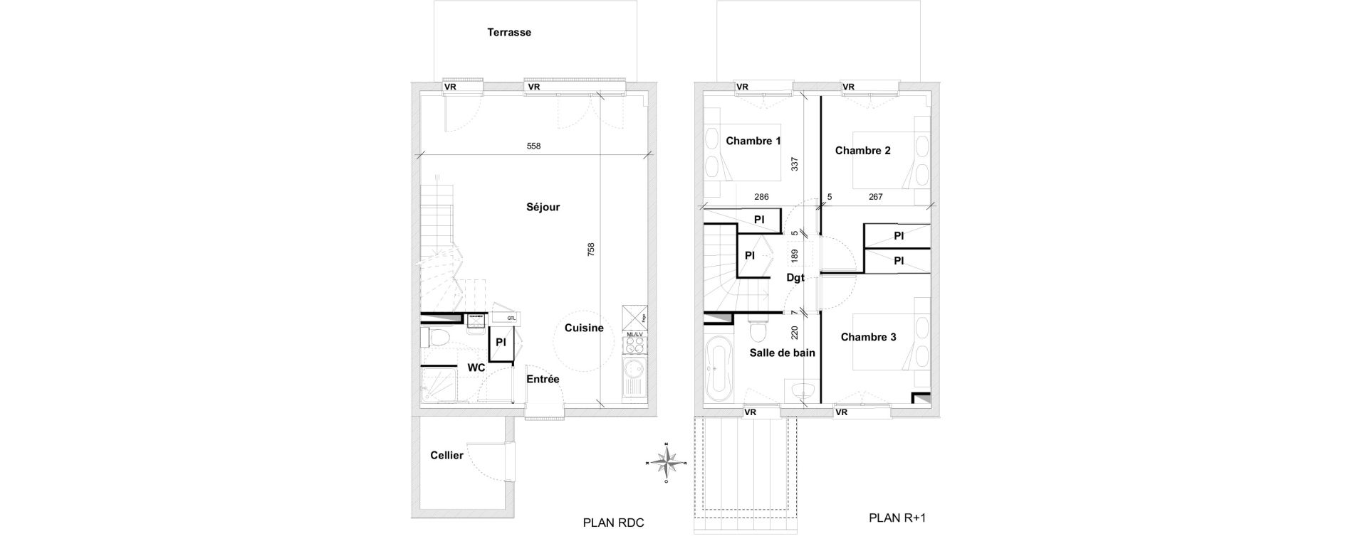 Maison T4 de 77,37 m2 &agrave; Pins-Justaret Centre