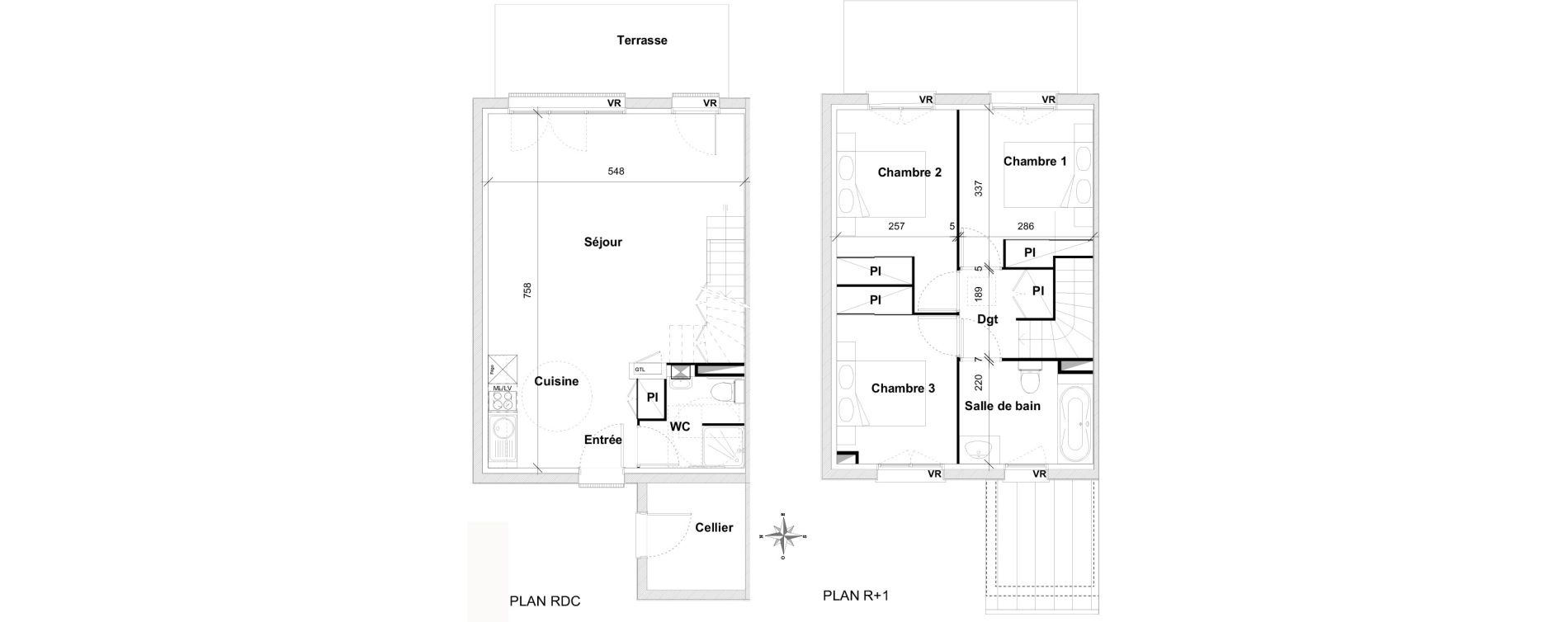 Maison T4 de 75,90 m2 &agrave; Pins-Justaret Centre