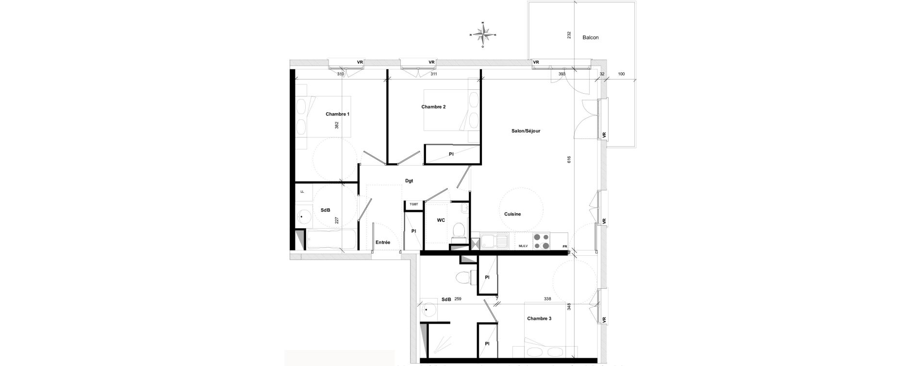 Appartement T4 de 82,92 m2 &agrave; Pins-Justaret Centre