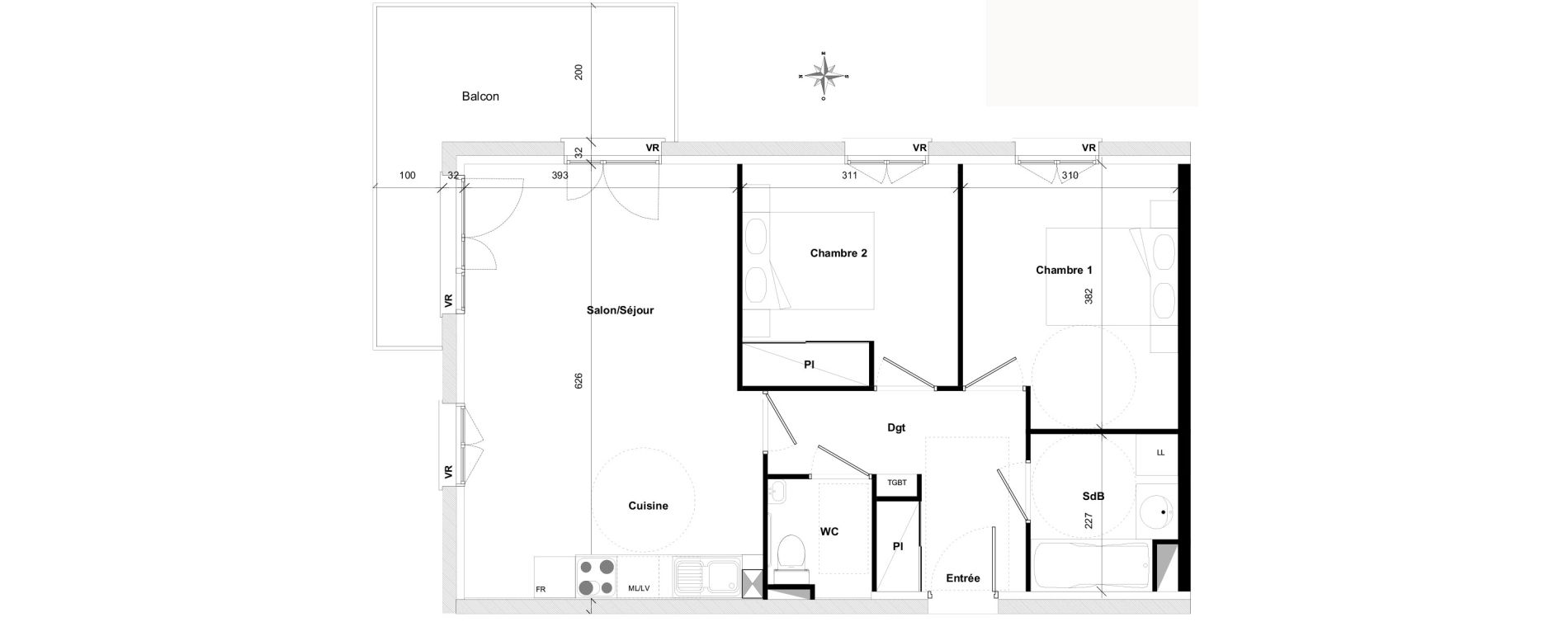 Appartement T3 de 62,98 m2 &agrave; Pins-Justaret Centre