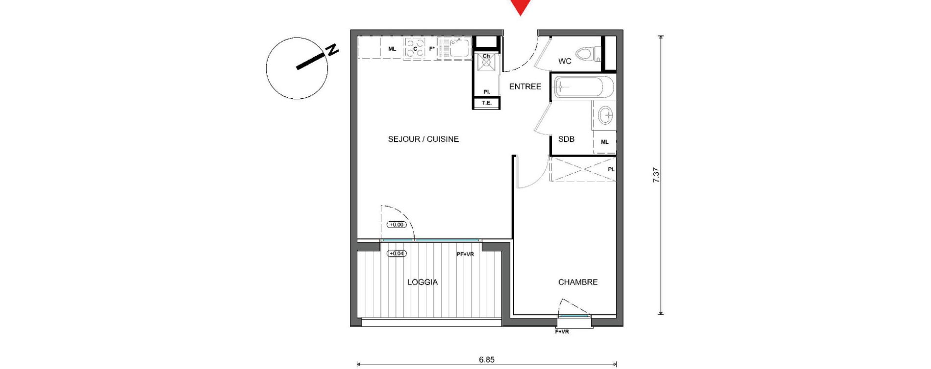Appartement T2 de 40,62 m2 &agrave; Pins-Justaret Centre