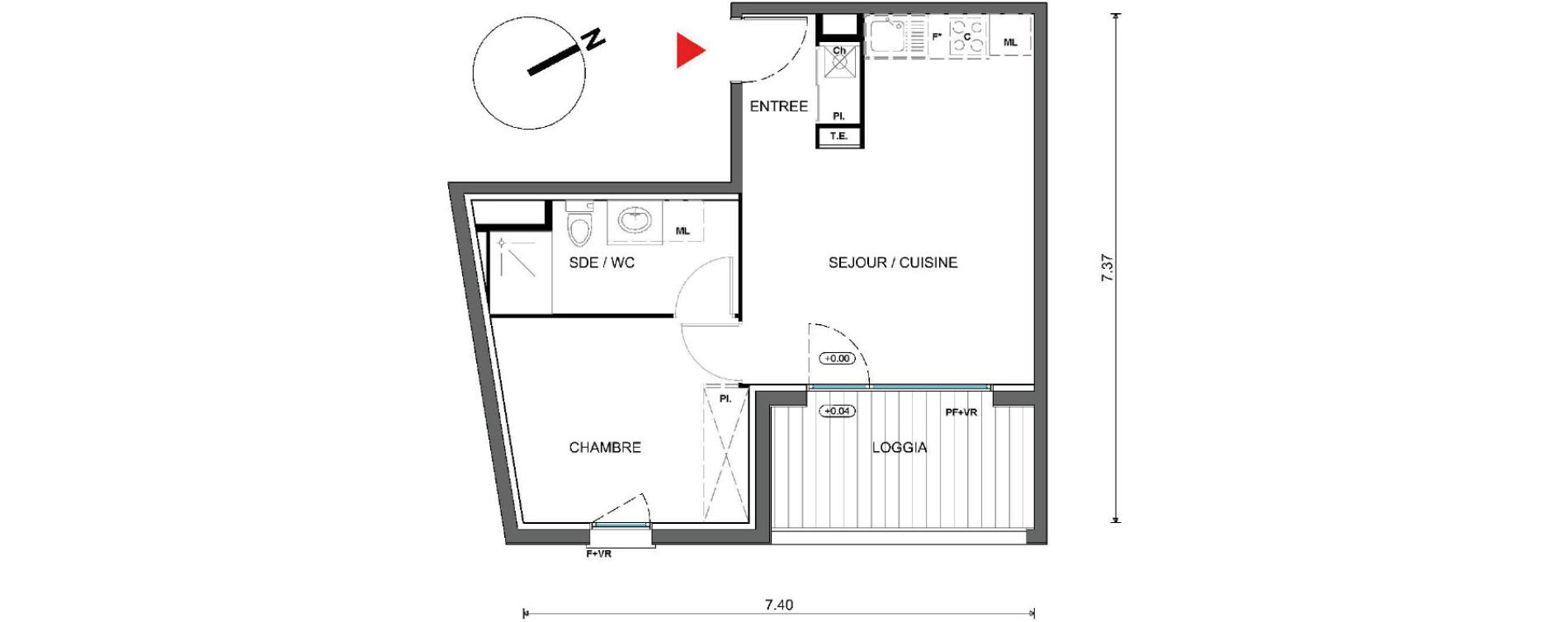 Appartement T2 de 37,86 m2 &agrave; Pins-Justaret Centre