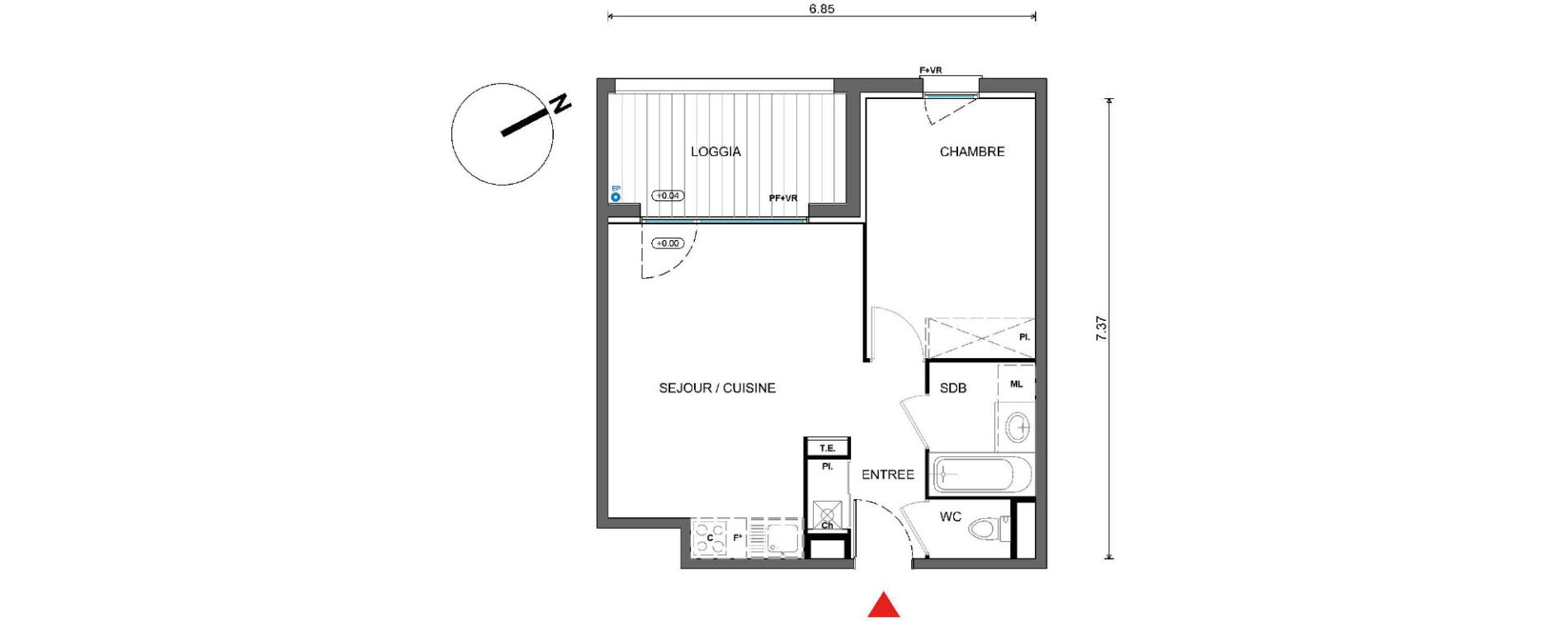 Appartement T2 de 39,76 m2 &agrave; Pins-Justaret Centre