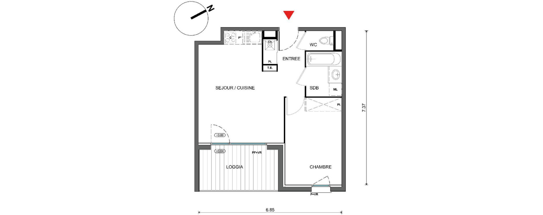 Appartement T2 de 39,83 m2 &agrave; Pins-Justaret Centre