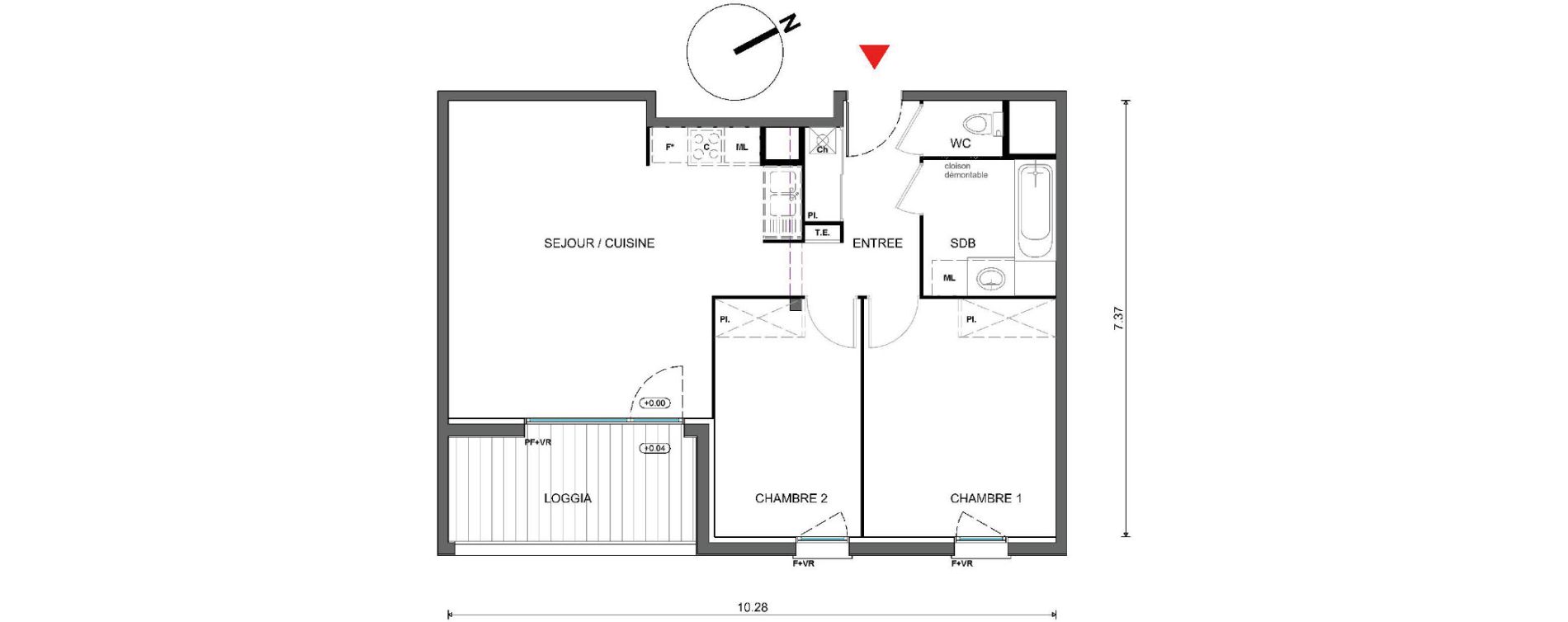 Appartement T3 de 62,56 m2 &agrave; Pins-Justaret Centre